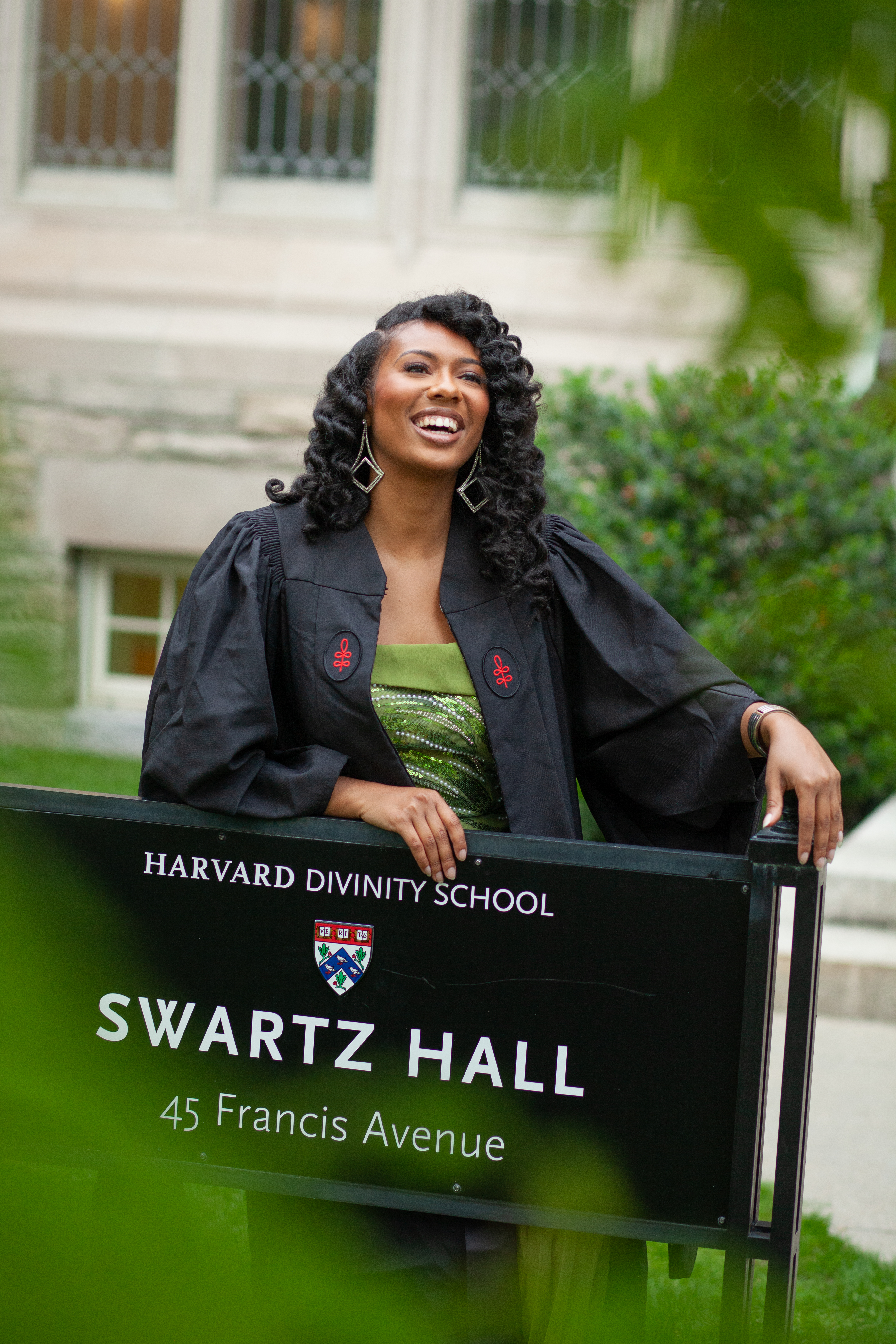 Graduate laughing at Harvard Divinity School